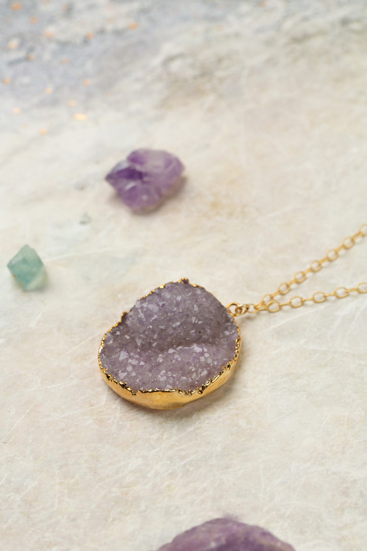 One Of A Kind 26.5-28.5" Amethyst Druzy Statement Necklace