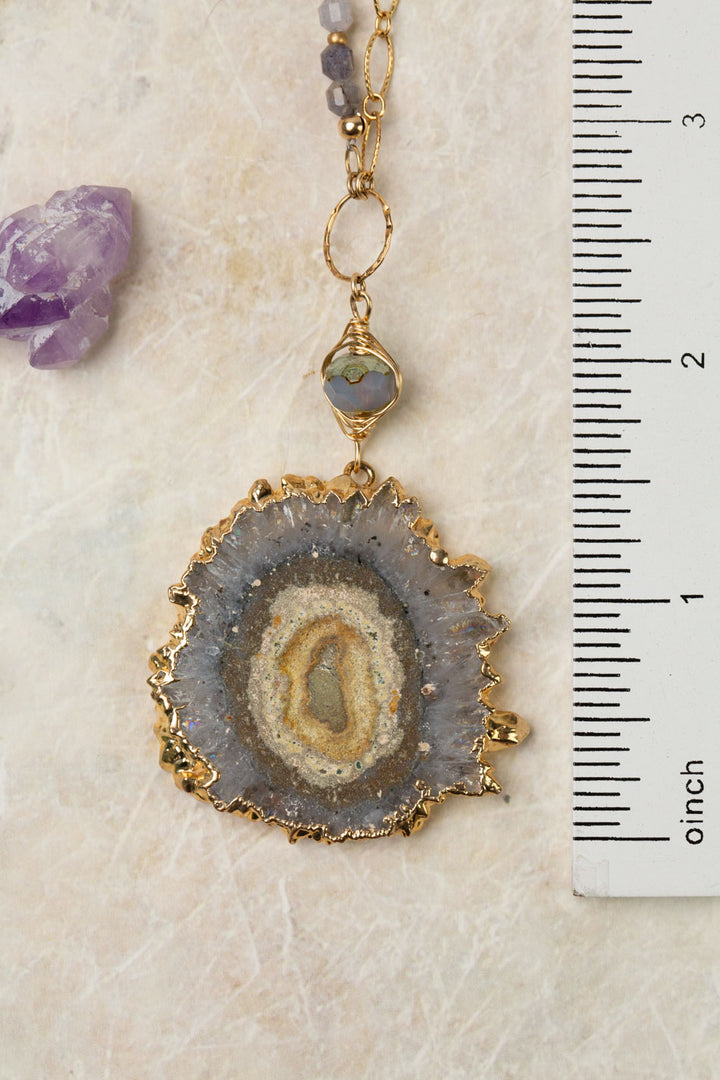 One Of A Kind 38.25-40.25" Iolite, Mix Of Gemstones With Mineral Slice Statement Necklace