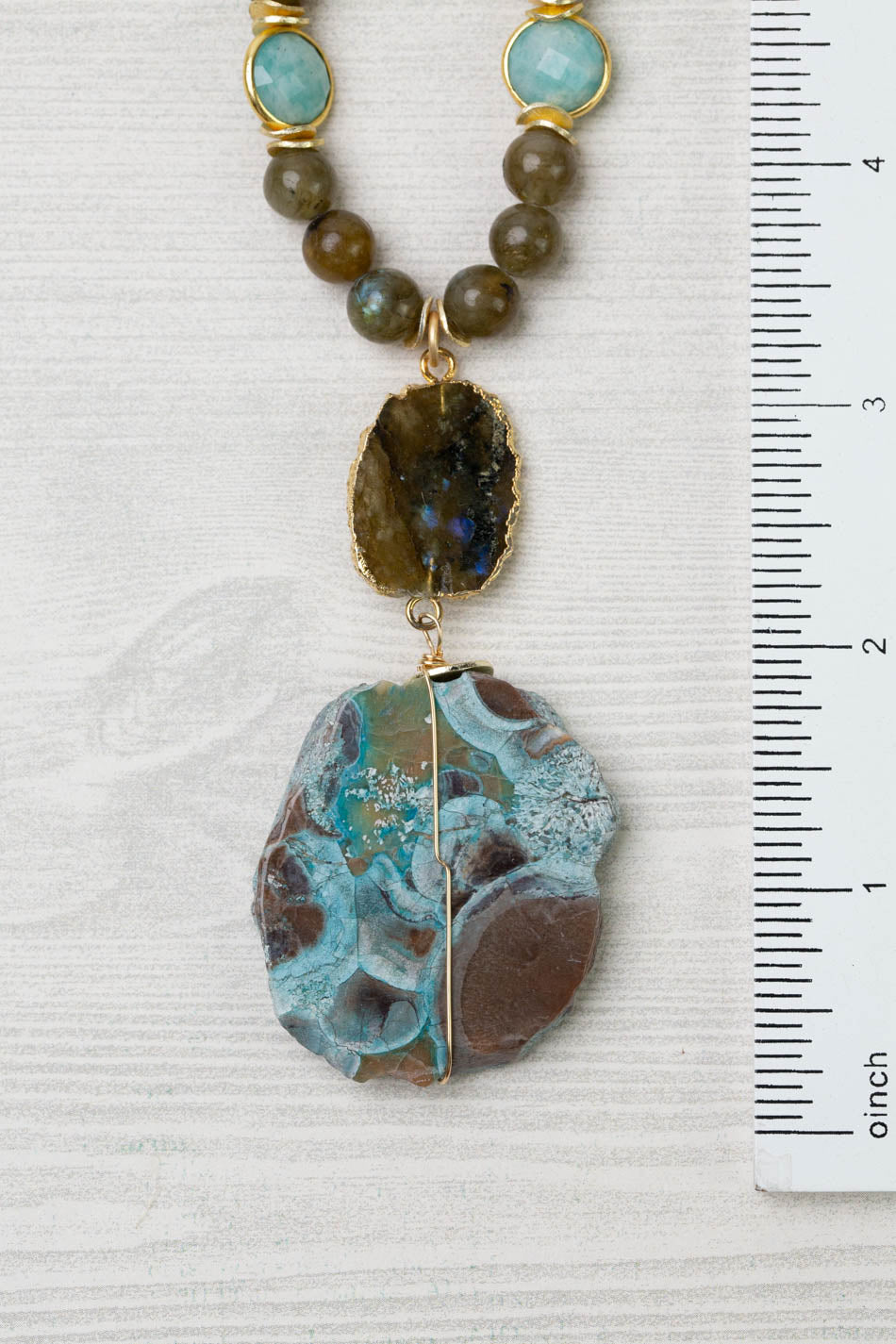 One Of A Kind 26.5-28.5" Labradorite, Turquoise With Mushroom Jasper Statement Necklace