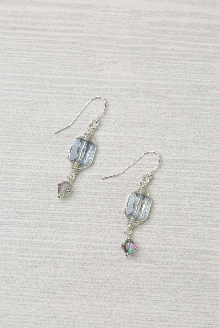 One Of A Kind Light Blue Square Swarovski Diamond Herringbone Earrings