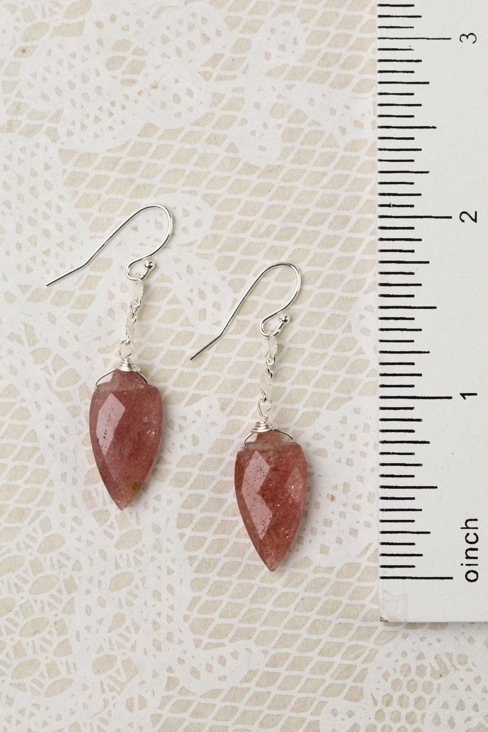 One Of A Kind Strawberry Quartz Dangle Earrings