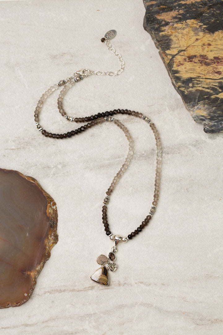 One Of A Kind 17-19" Ammonite, Pyrite, Smokey Quartz With Schelenblend Cluster Necklace