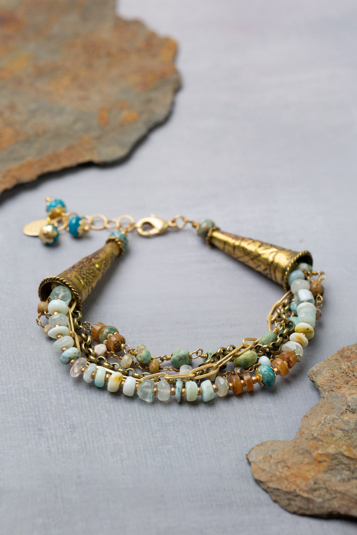 One Of A Kind 8-9" Turquoise With Peruvian Opal Multistrand Bracelet