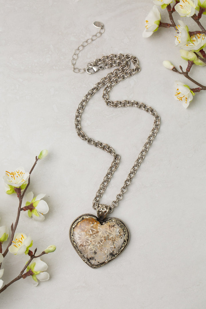 One Of A Kind 19-21" Petoskey Stone Heart Statement Necklace