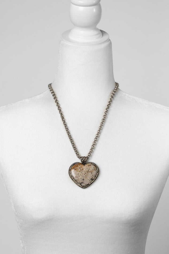 One Of A Kind 19-21" Petoskey Stone Heart Statement Necklace