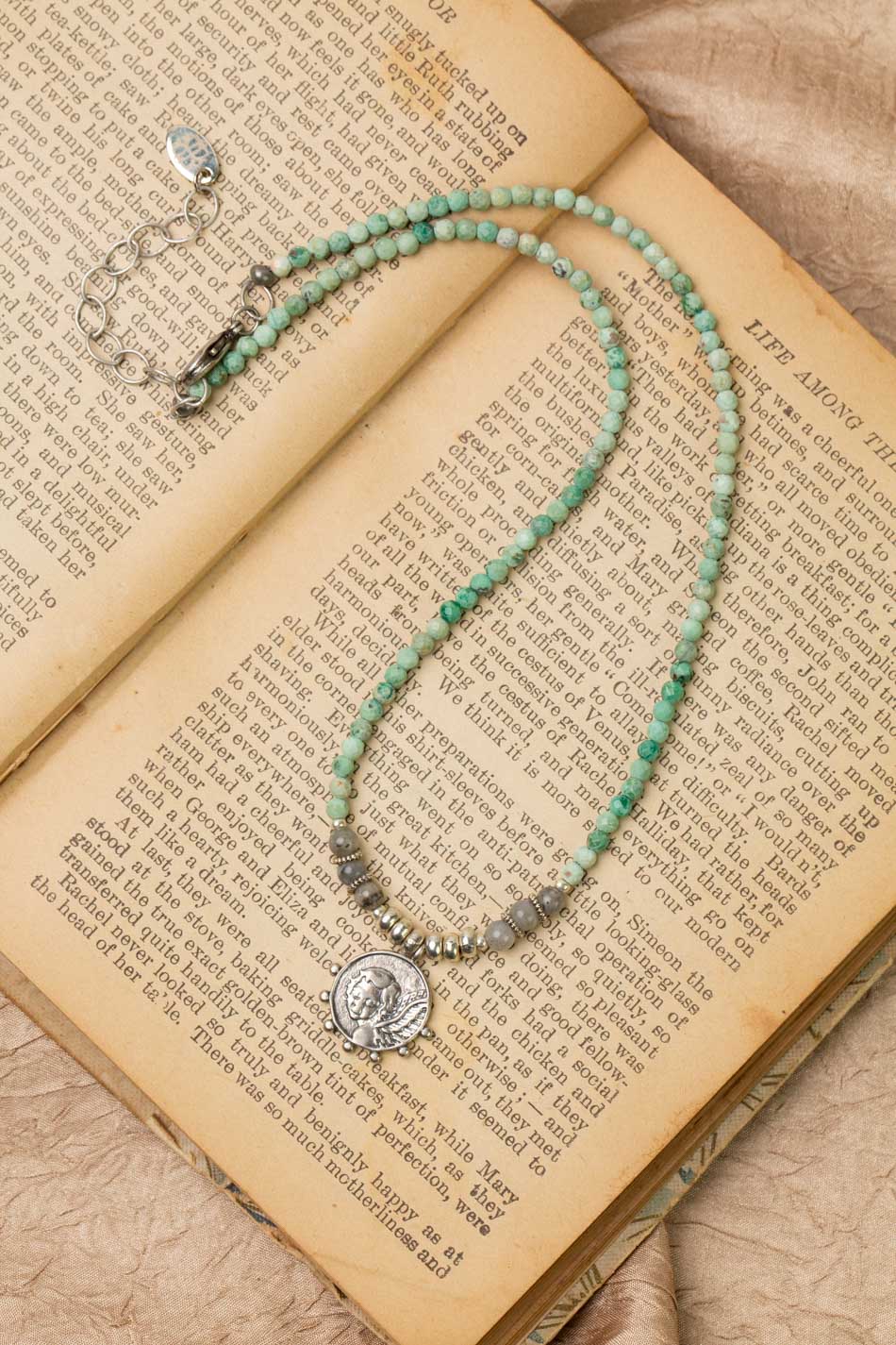 One Of A Kind 15-17" Turquoise, Labradorite With Sterling Coin Simple Necklace