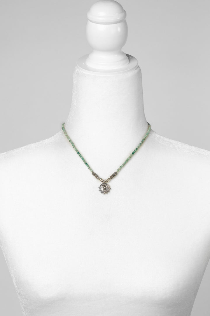 One Of A Kind 15-17" Turquoise, Labradorite With Sterling Coin Simple Necklace