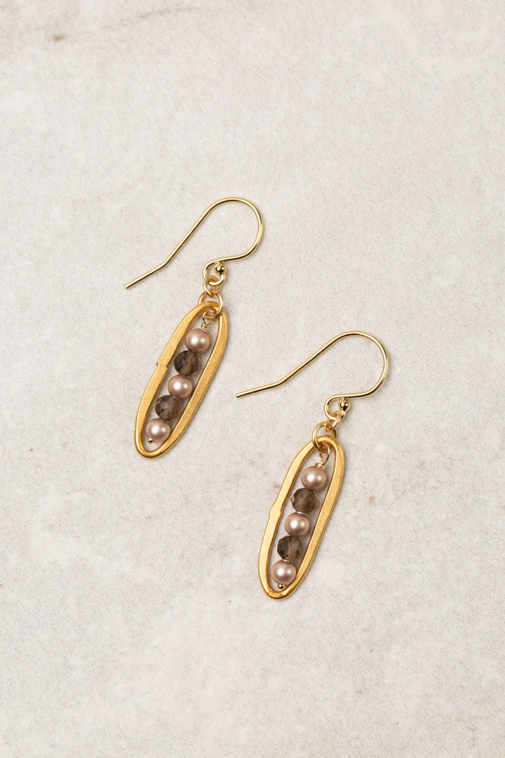 One Of A Kind Freshwater Pearl With Smokey Quartz Simple Earrings