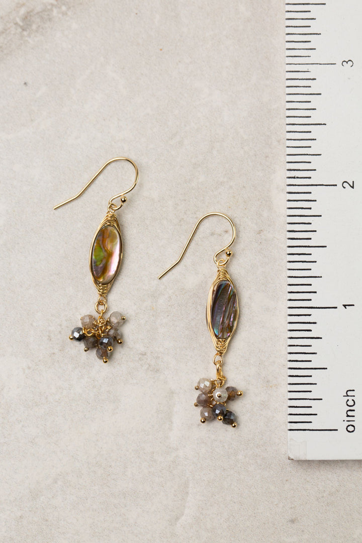 One Of A Kind Pyrite, Moonstone With Abalone Herringbone Earrings