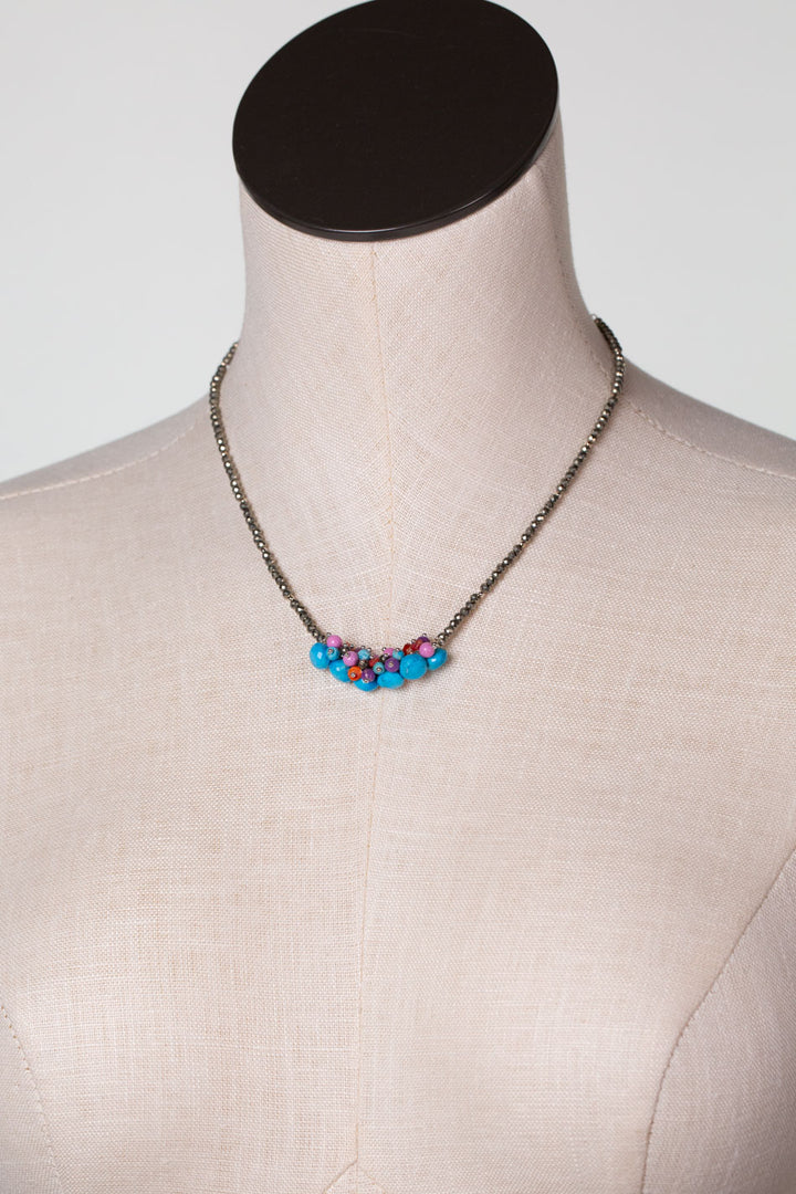One Of A Kind 16.5-18.5" Pyrite With Spiny Oyster And Turquoise Statement Necklace