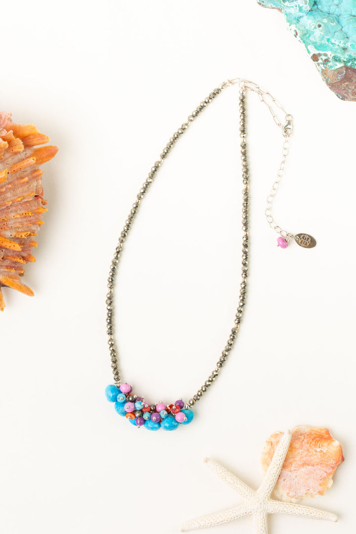 One Of A Kind 16.5-18.5" Pyrite With Spiny Oyster And Turquoise Statement Necklace