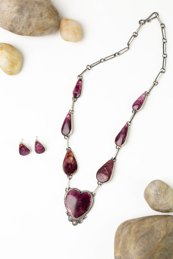 Kyla 21" Purple Spiny Oyster Statement Necklace And Earring Set