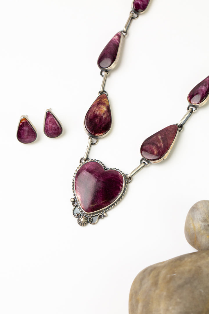Kyla 21" Purple Spiny Oyster Statement Necklace And Earring Set