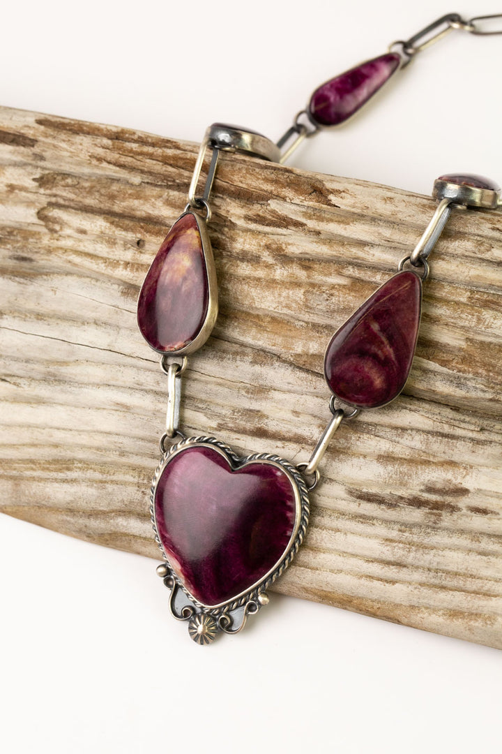 Kyla 21" Purple Spiny Oyster Statement Necklace And Earring Set