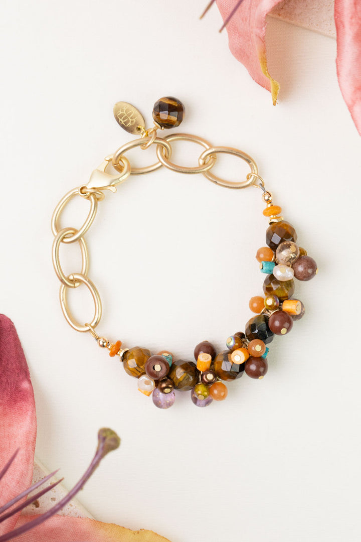 One of a Kind 7.25" Turquoise, Amethyst, Cats Eye Simple Bracelet