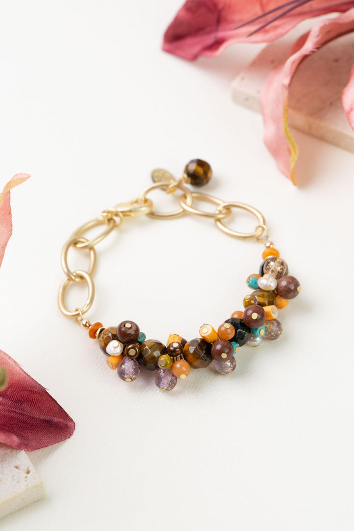 One of a Kind 7.25" Turquoise, Amethyst, Cats Eye Simple Bracelet