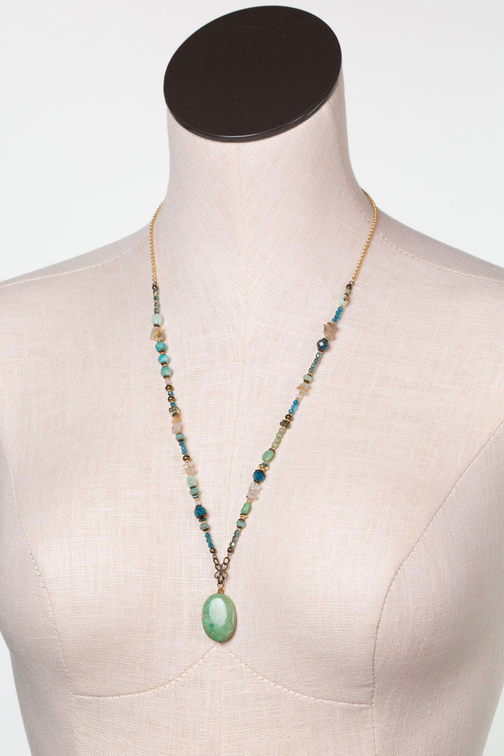 One of a Kind 23.5-25.5" Czech Glass, Apatite With Chrysoprase Statement Necklace