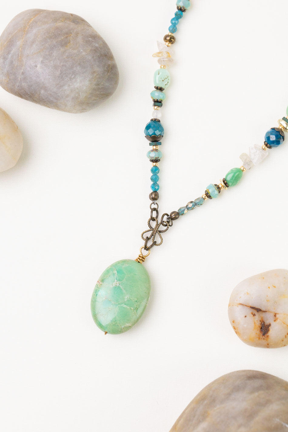 One of a Kind 23.5-25.5" Czech Glass, Apatite With Chrysoprase Statement Necklace