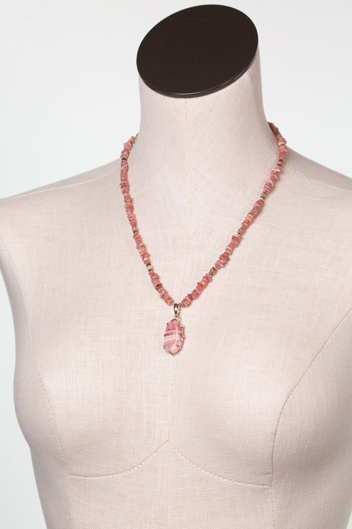 One of a Kind 19-21" Rhodochrosite Statement Necklace