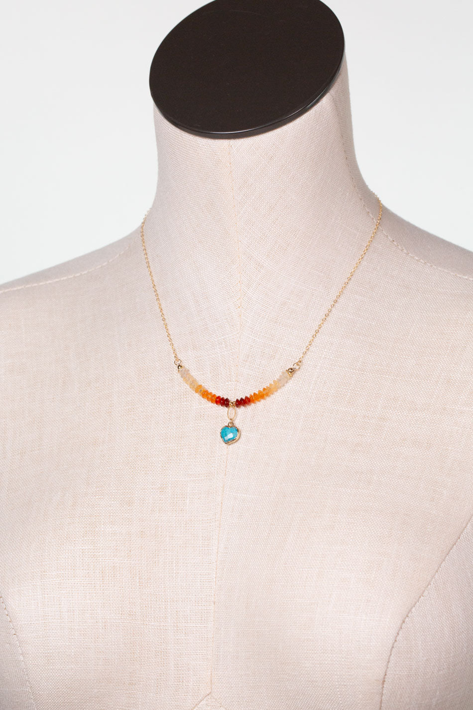 One of a Kind 16.5-18.5" Fire Opal With Turquoise Heart Simple Necklace