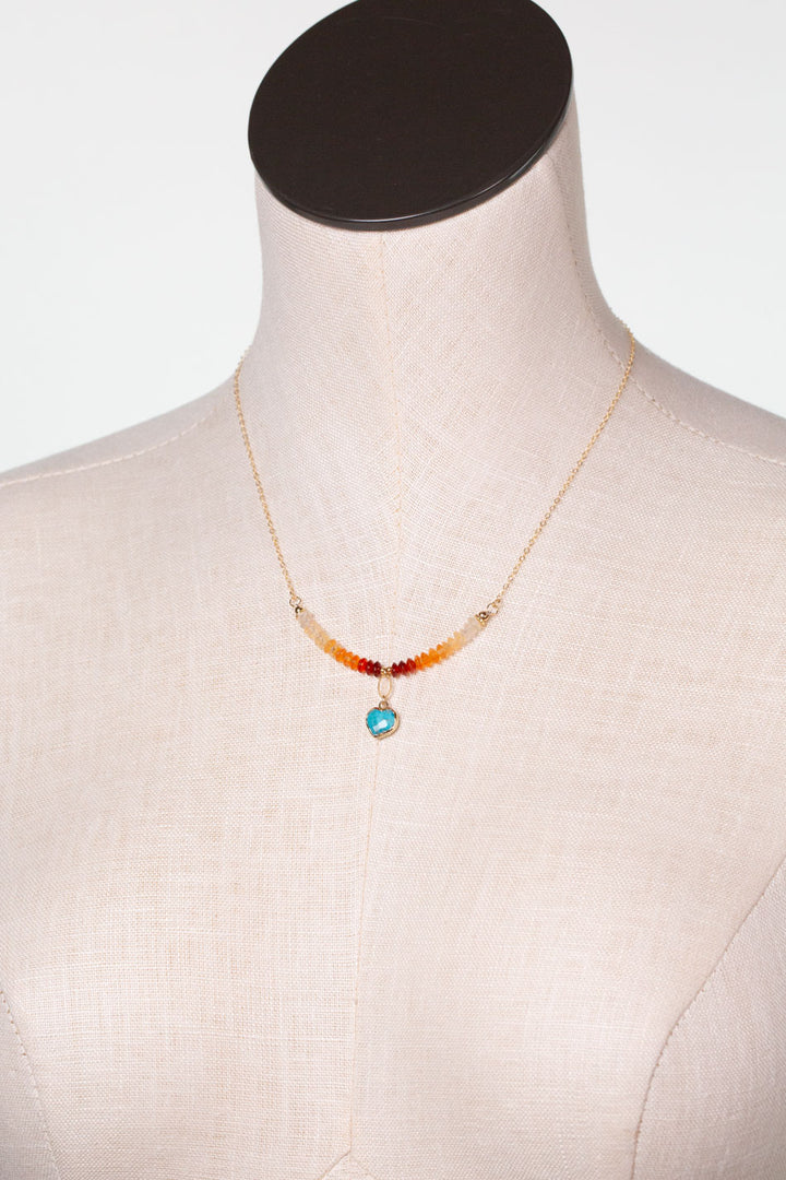 One of a Kind 16.5-18.5" Fire Opal With Turquoise Heart Simple Necklace