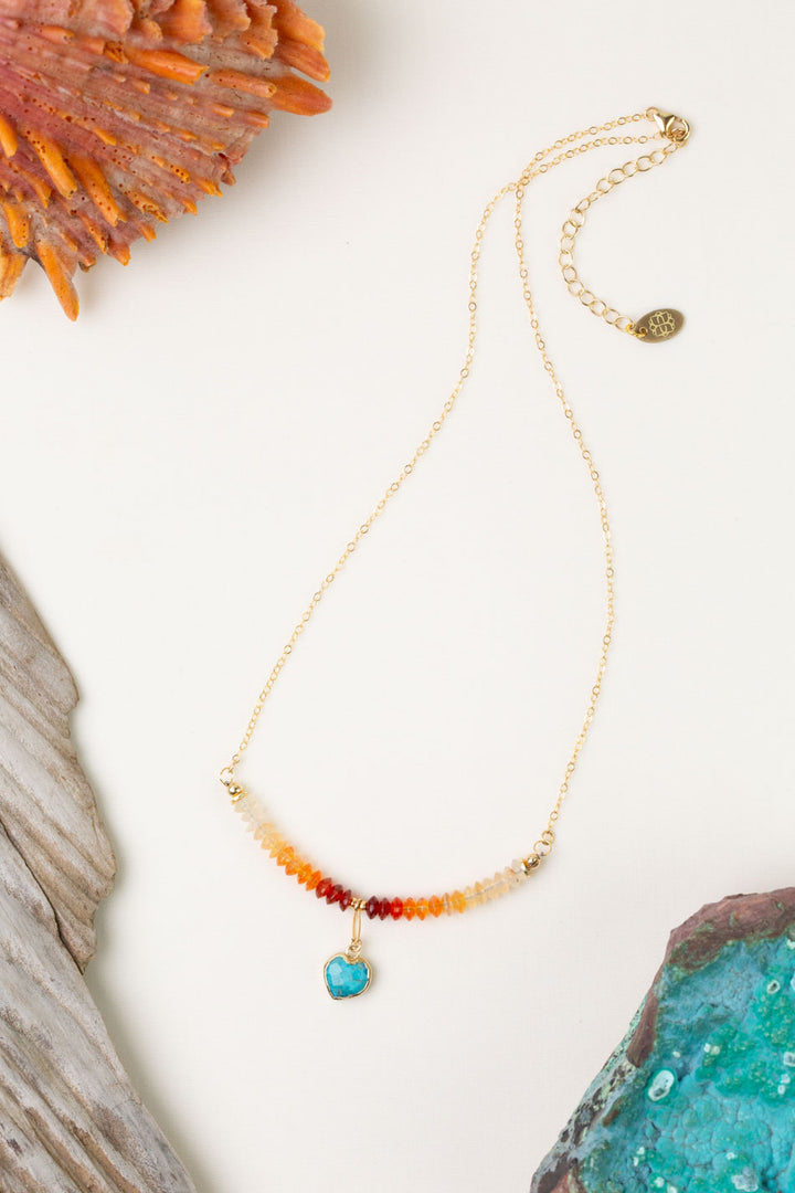 One of a Kind 16.5-18.5" Fire Opal With Turquoise Heart Simple Necklace
