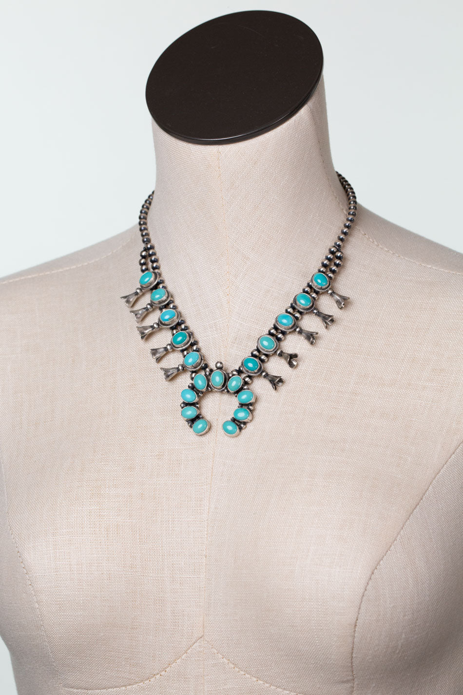 Native American 18" Chilean Turquoise Squash Blossom Statement Necklace