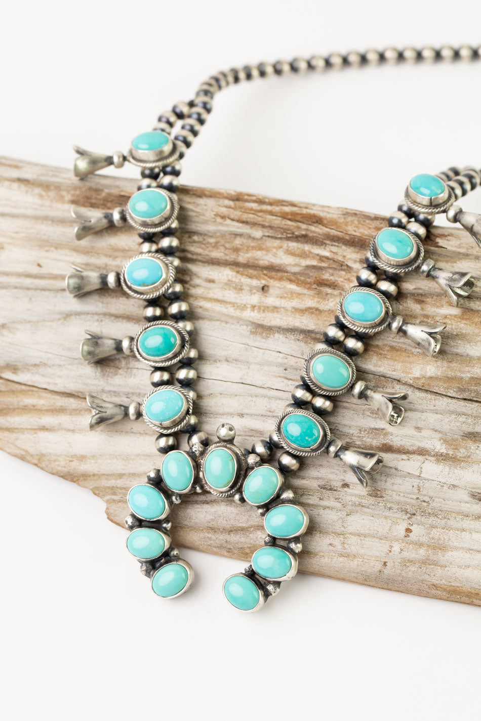 Native American 18" Chilean Turquoise Squash Blossom Statement Necklace