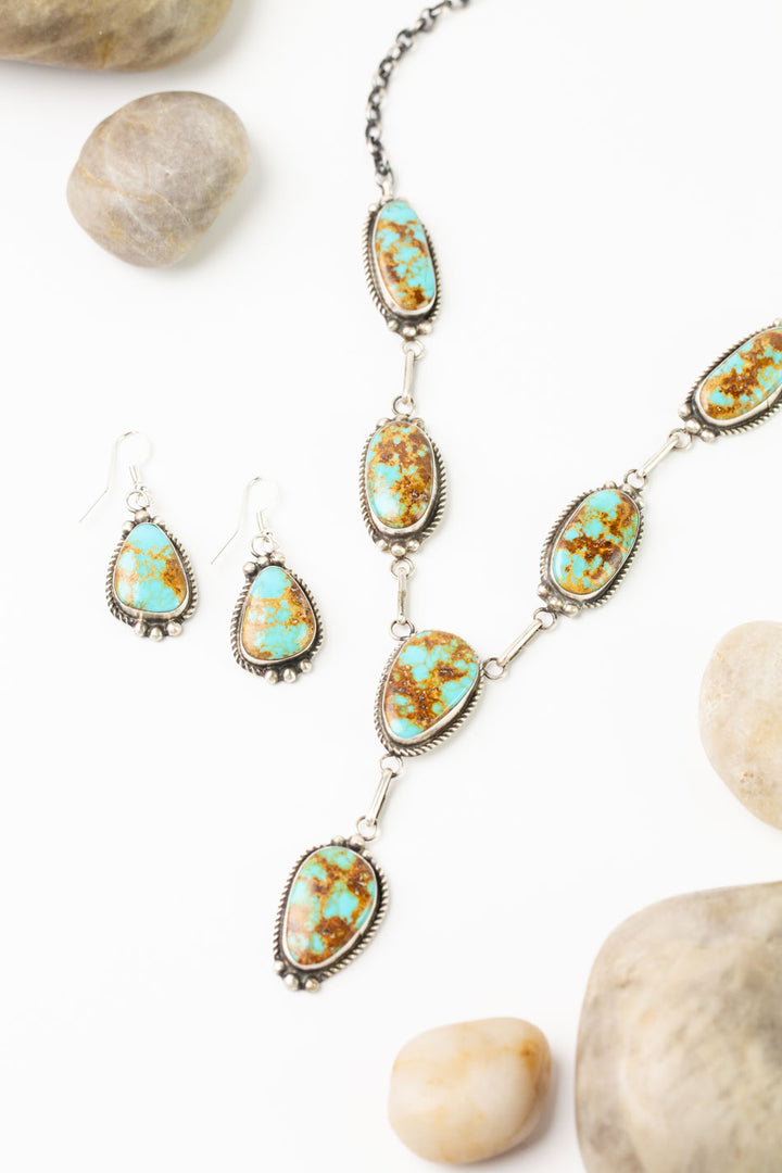 Donovan Nez 21" Kingman Turquoise Statement Necklace And Earrings Set