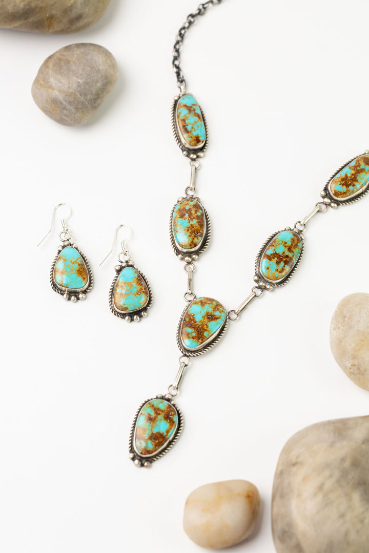 Donovan Nez 21" Kingman Turquoise Statement Necklace And Earrings Set