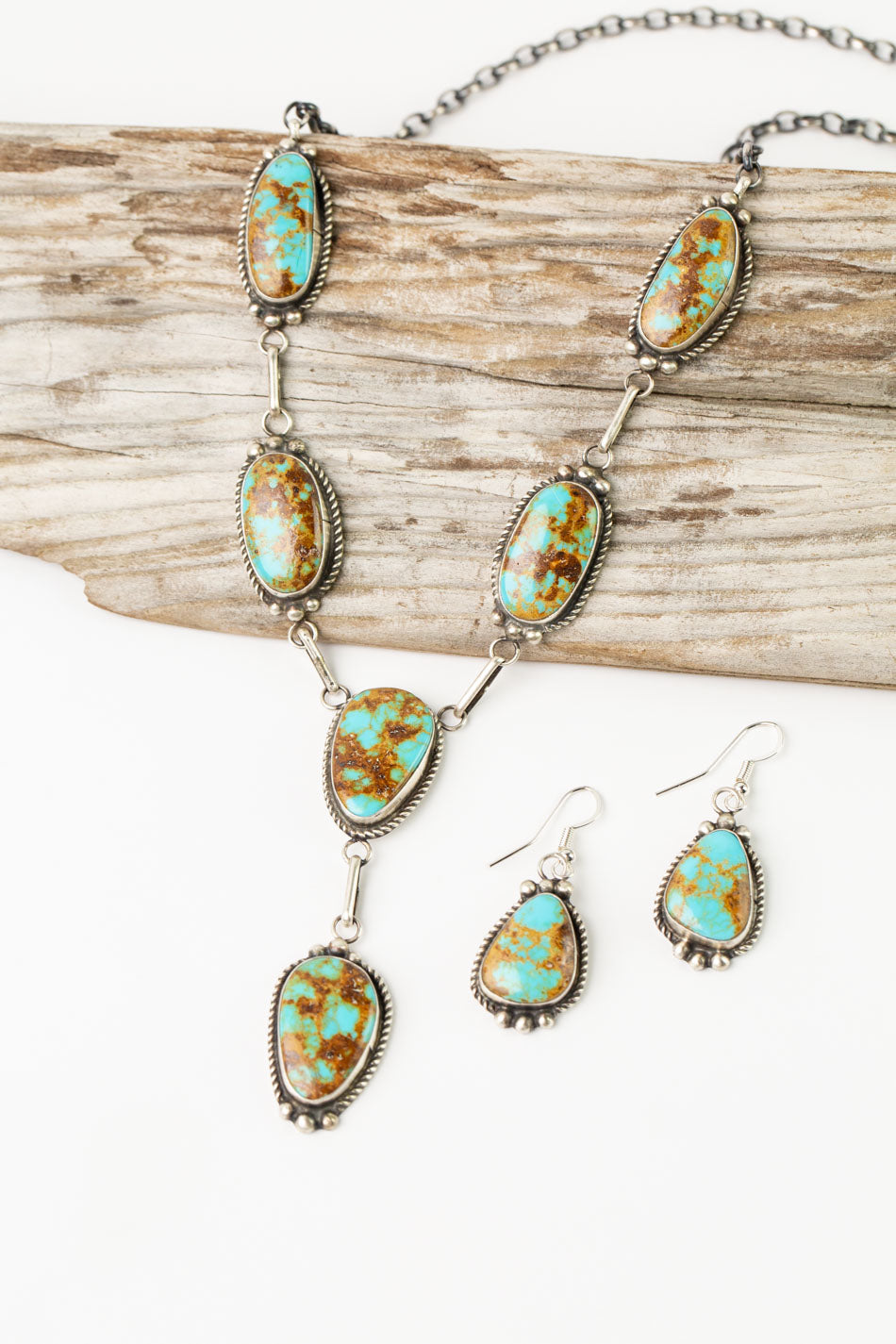 Donovan Nez 21" Kingman Turquoise Statement Necklace And Earrings Set