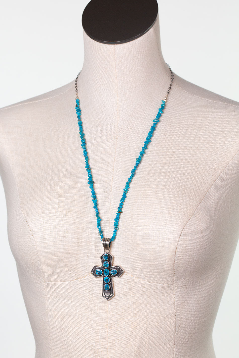 Jereme Delgarto 25-27" Kingman Turquoise Cross Statement Necklace