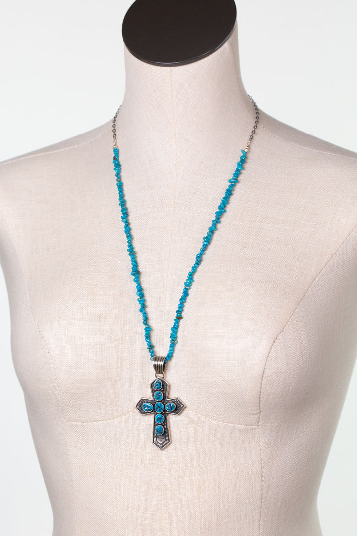 Jereme Delgarto 25-27" Kingman Turquoise Cross Statement Necklace