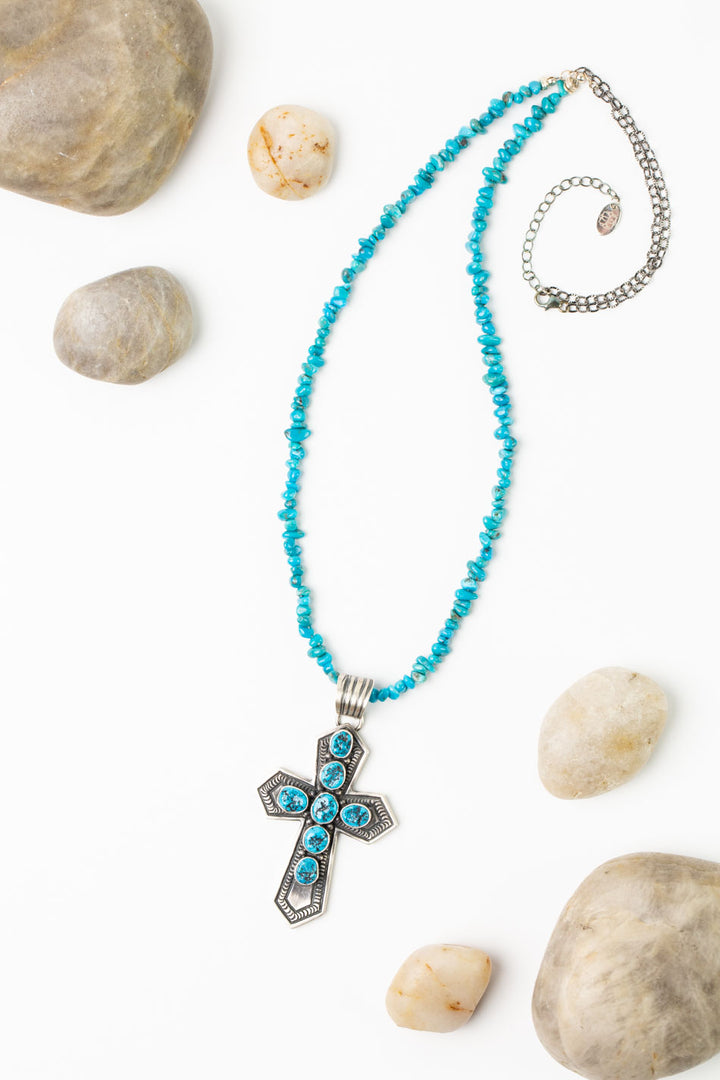 Jereme Delgarto 25-27" Kingman Turquoise Cross Statement Necklace