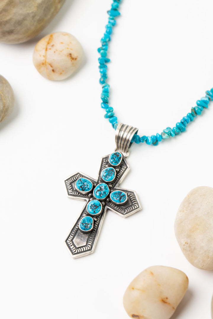 Jereme Delgarto 25-27" Kingman Turquoise Cross Statement Necklace