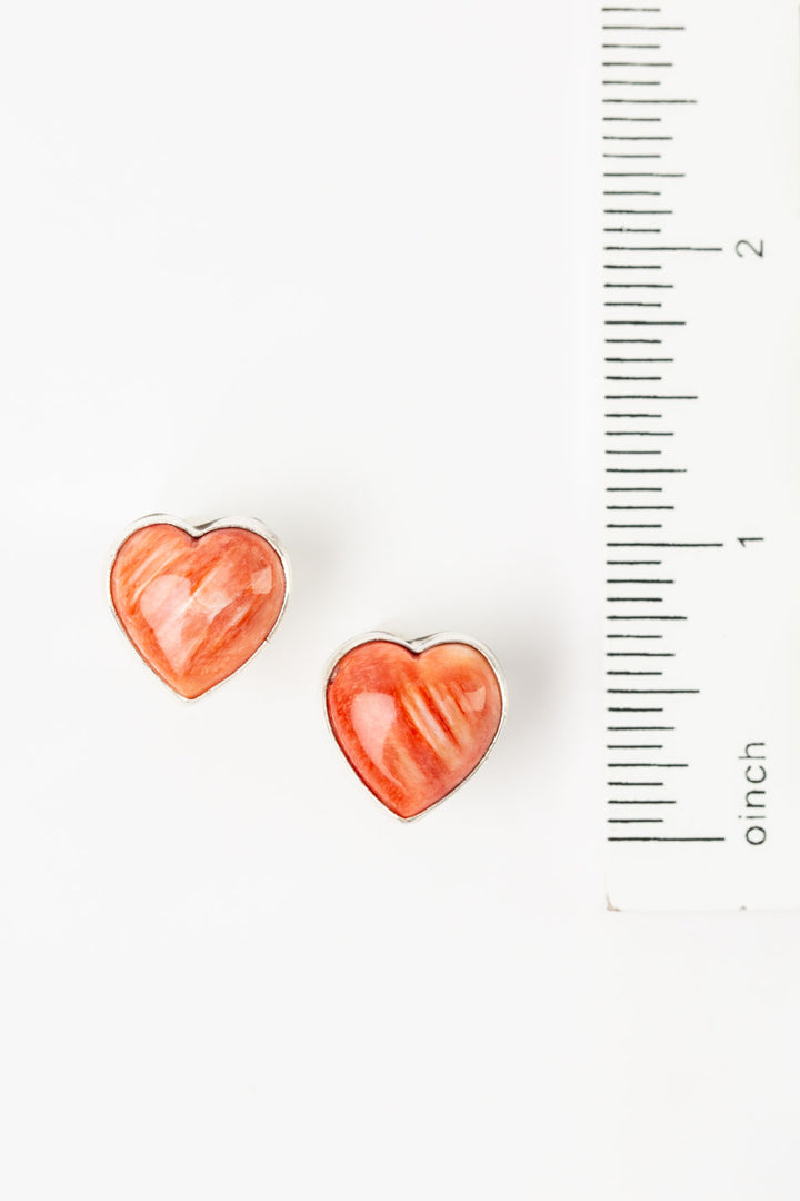 Native American Red Spiny Oyster Heart Statement Earrings