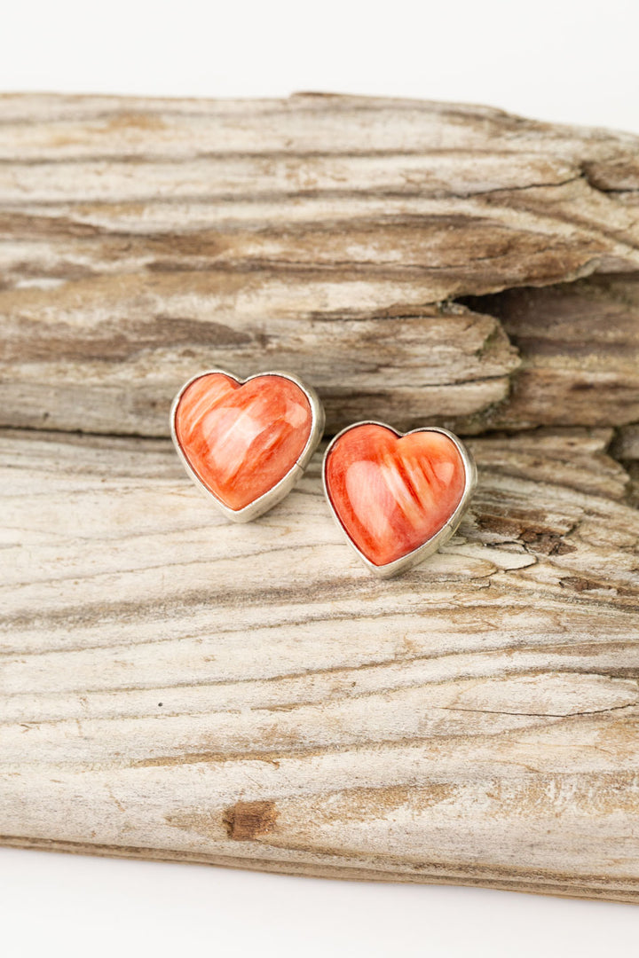 Native American Red Spiny Oyster Heart Statement Earrings