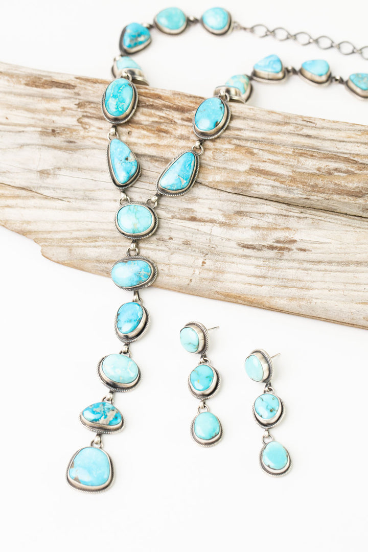 Eli Skeets 28" Kingman Turquoise Statement Necklace And Earrings Set
