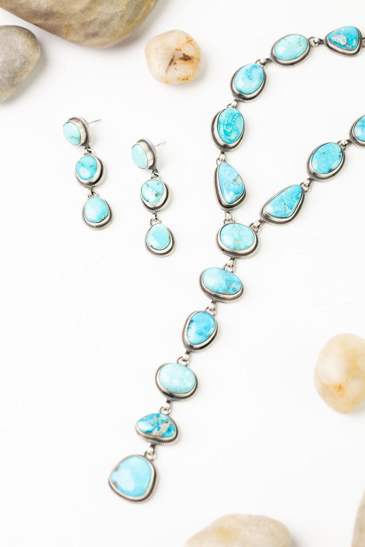 Eli Skeets 28" Kingman Turquoise Statement Necklace And Earrings Set