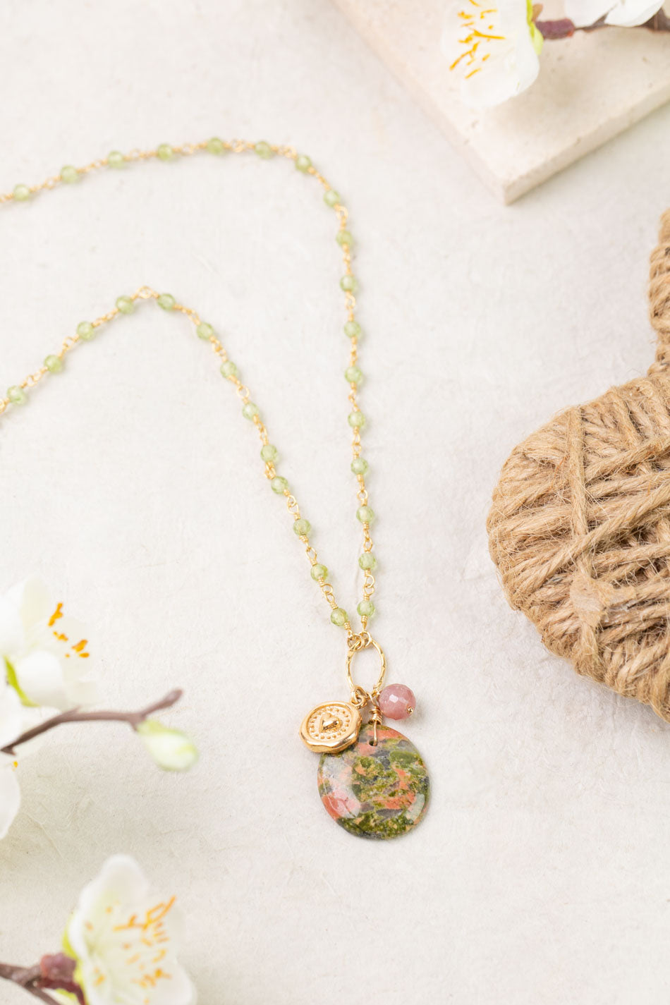 Dominion Unakite, Ruby, Peridot Simple Necklace