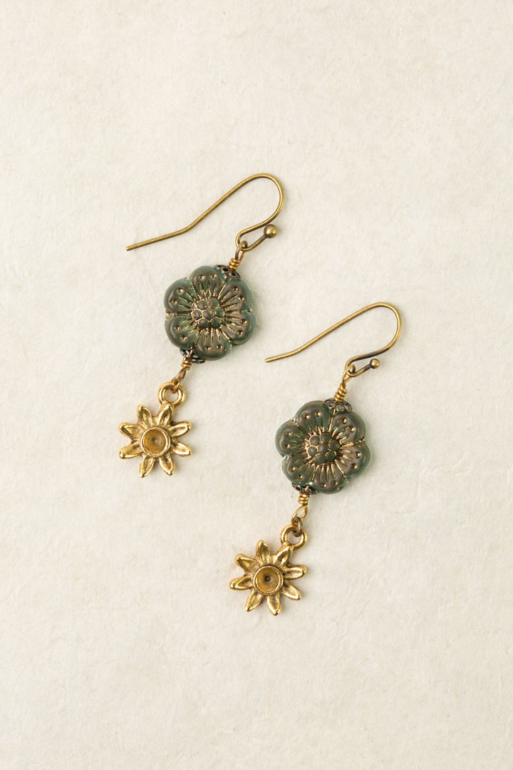 Atlas Czech Glass Flower Dangle Earrings