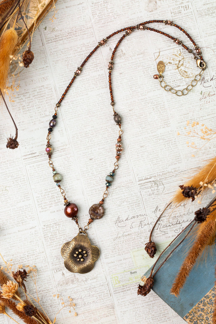 Crisp Autumn 20.5-22.5" Czech Glass, Crystal, Pearl Simple Necklace