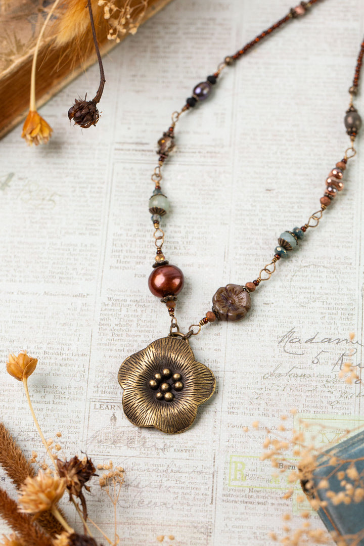 Crisp Autumn 20.5-22.5" Czech Glass, Crystal, Pearl Simple Necklace