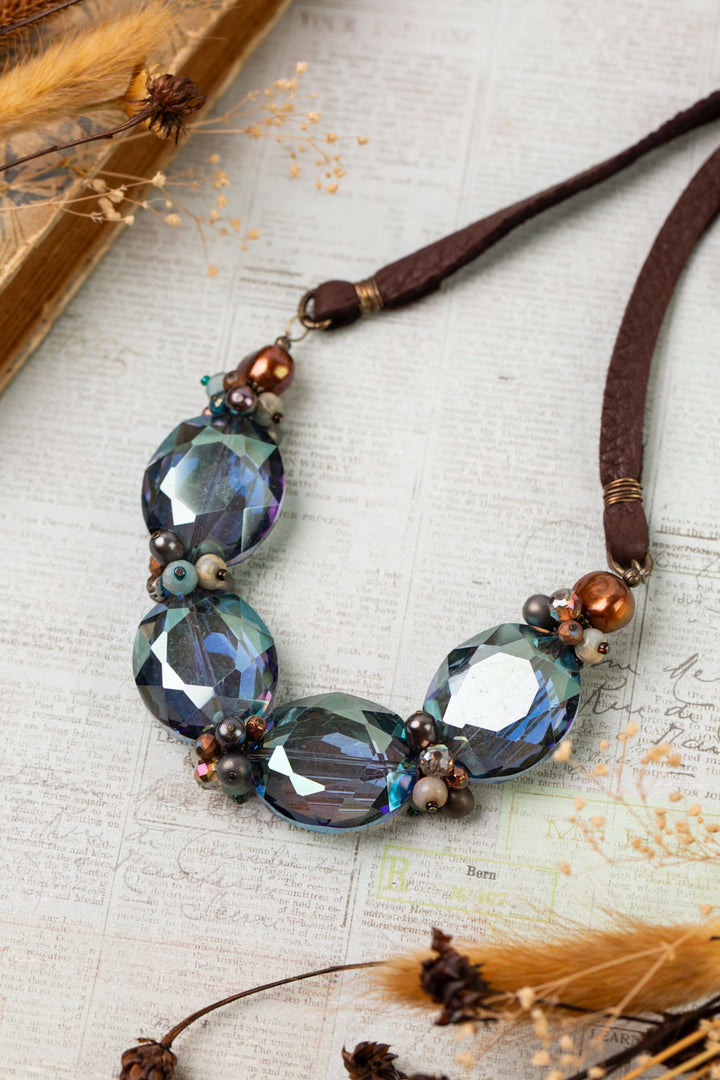 Crisp Autumn Adjustable Czech Glass, Crystal Statement Necklace