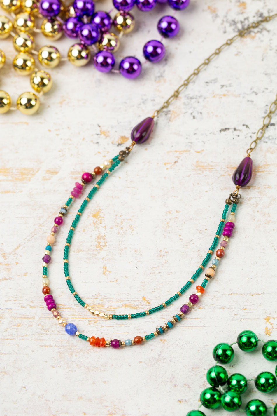Mardi Gras 26-28" Czech Glass Multistrand Necklace