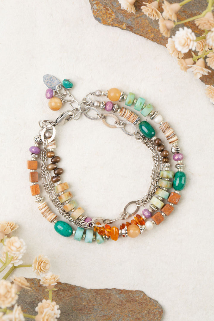 Earthen 7.5-8.5" Jasper, Czech Glass, Turquoise Multistrand Bracelet