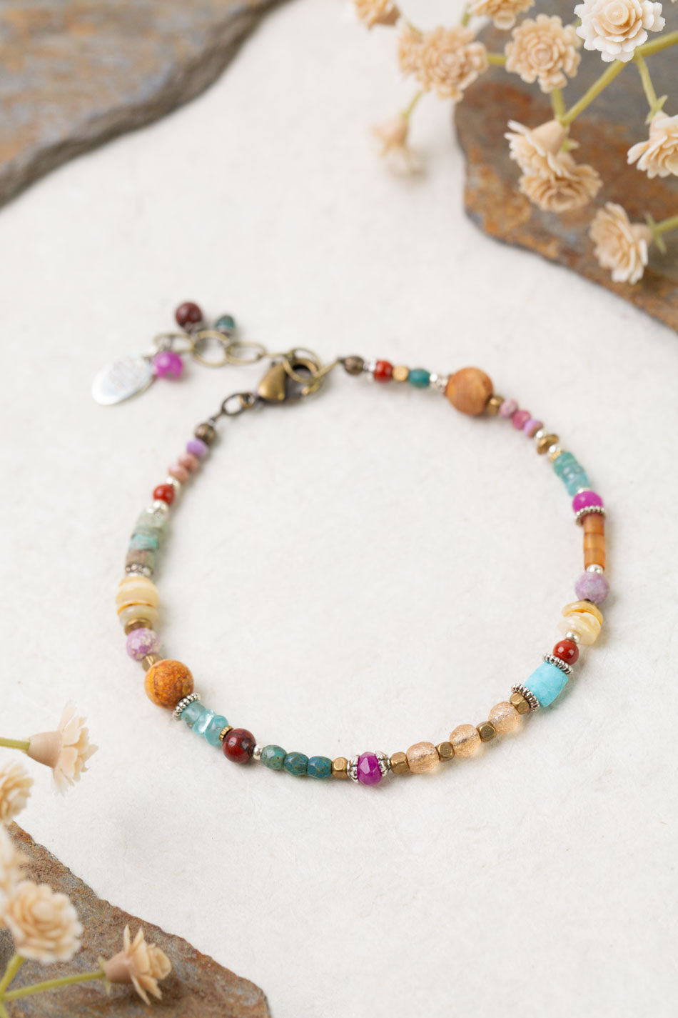 Earthen 7.5-8.5" Jasper, Czech Glass, Turquoise Simple Bracelet