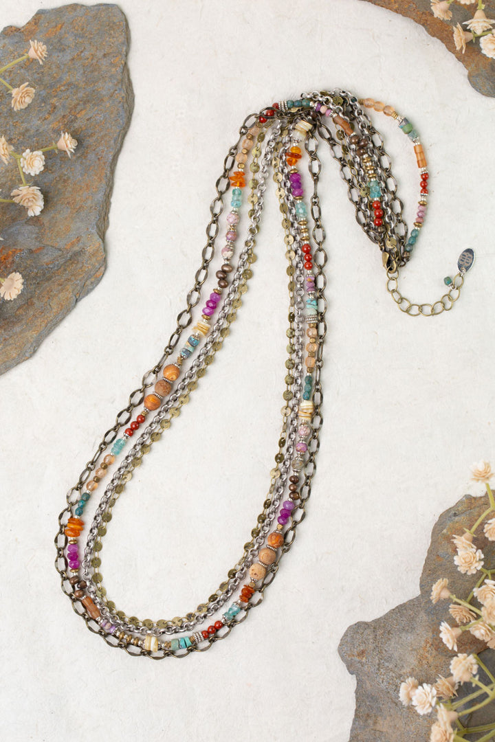 Earthen 25-27" Amazonite, Czech Glass, Turquoise Multistrand Necklace