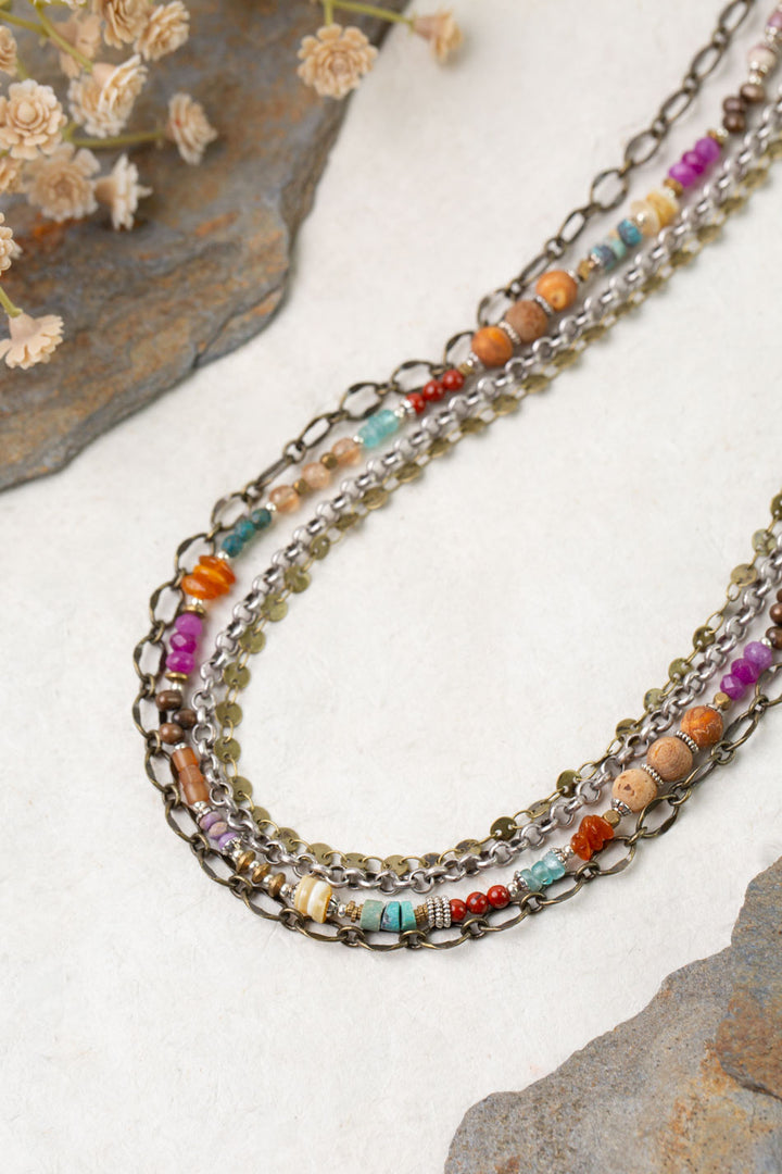 Earthen 25-27" Amazonite, Czech Glass, Turquoise Multistrand Necklace