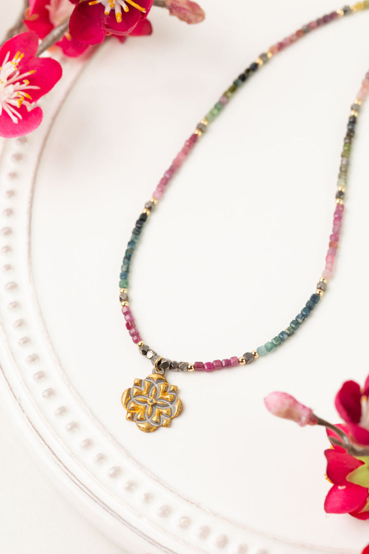 One Of A Kind 16.75-18.75" Tourmaline With Diamond Simple Necklace